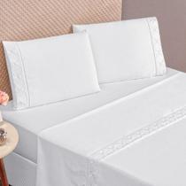 Jogo De Cama 300 Fios Bordado Casal Padrão Infinity 04 Peças - Branco