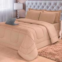 Jogo de Cama 6 Peças Aconchego Dupla Face Casal Queen Bege Casa Dona