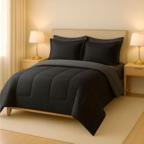 Jogo de Cama Aconchego Queen 6 Peças com Edredom Dupla Face Preto e Cinza Casa Dona Jogo de Cama Aconchego Queen 6 Peças com Edredom Dupla Face Preto e Cinza Casa Dona