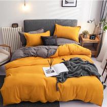 Jogo De Cama Amarelo Com Cinza Casal Queen 7 Peças Completo