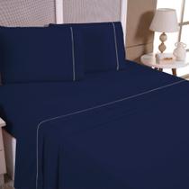 Jogo de Cama Aquarela Queen Micropercal Ponto Palito 04 Peças 200 Fios 100% Poliéster - Azul Marinho