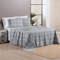 Jogo De Cama Austin Queen 04 Peças Micropercal 200 Fios Estampa Grid.