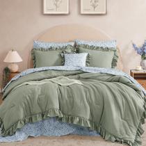 Jogo de Cama BLOOMHAVEN King 7 Peças com Babados Verde Sálvia Jogo de Cama BLOOMHAVEN King 7 Peças com Babados Verde Sálvia