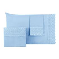 Jogo de cama bordado inglês king - antares azul claro