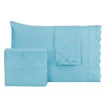 Jogo de cama bordado inglês king - filtro dos sonhos azul claro