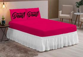 Jogo de Cama Box Casal Queen Deus 3 Peças microfibra Todo Pink