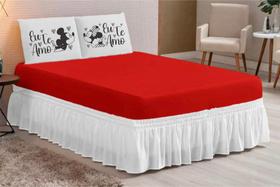 Jogo de Cama Box Casal Queen Eu Te Amo Hipercal Vermelho Branco 03 Peças