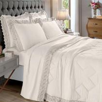 Jogo de Cama Buettner Queen Percal 300 Fios c/ Renda Estela 4 Peças Marfim