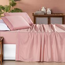 Jogo de Cama Casal 200 Fios Detalhe Bordado Allegra 04 Peças Sal Rosa Jogo de Cama Casal 200 Fios Detalhe Bordado Allegra 04 Peças Sal Rosa