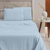 Jogo de cama casal 3 peças 100% algodão 400 fios azul
