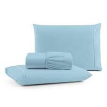 Jogo De Cama Casal 3 Peças 400 Fios Toque Aveludado Azul Claro