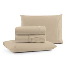 Jogo De Cama Casal 3 Peças 400 Fios Toque Aveludado Bege Jogo De Cama Casal 3 Peças 400 Fios Toque Aveludado Bege