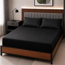 Jogo de Cama Casal 3 Peças Altenburg Toque Acetinado Slim Microfibra 100% Poliéster Preto - Jogo de Cama Casal 3 Peças Altenburg Toque Acetinado Slim Microfibra 100% Poliéster Preto -