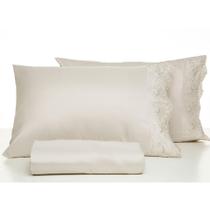 Jogo De Cama Casal 3 Peças Bege Microfibra Toque Macio Lençol e Fronhas