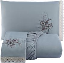 Jogo de Cama Casal 3 Peças Bordado (Lindas Cores)