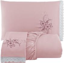 Jogo de Cama Casal 3 Peças Bordado (Lindas Cores)