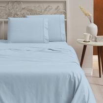 Jogo de cama casal 4 peças 100% algodão 400 fios azul Jogo de cama casal 4 peças 100% algodão 400 fios azul