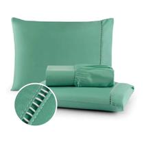 Jogo de Cama Casal 4 Peças 400 Fios Percal Verde Elástico Total Ponto Palito Luxo