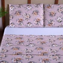 Jogo De Cama Casal 4 Peças 400F Lençol De Cima Rosas Brancas
