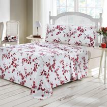 Jogo de Cama Casal 4 peças Lençol com Elástico 100 Algodão Percal 130 Fios 138x188x35cm Dohler