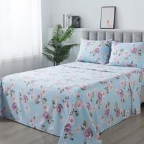 Jogo de Cama Casal 4 peças Micropercal Lençol Box Virol Estampado Geométrico Florido