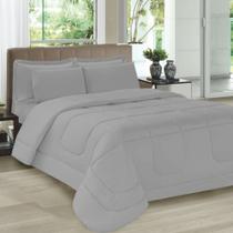 Jogo de Cama Casal 5 Peças com Edredom e Porta Travesseiros Cinza Casa Dona Jogo de Cama Casal 5 Peças com Edredom e Porta Travesseiros Cinza Casa Dona
