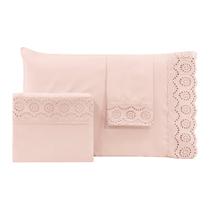 Jogo de cama casal bordado inglês - aurora rosa