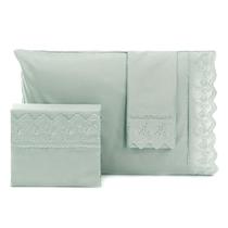 Jogo de cama casal bordado inglês - brotinho verde medio