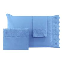 Jogo de cama casal bordado inglês - floral azul