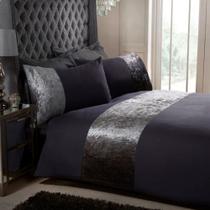 Jogo de cama casal comum 400 fios preto com grafite 6 pç