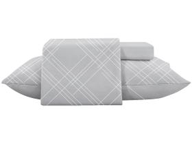 Jogo de Cama Casal de Poliéster Jolitex 300 Fios Toque de Seda Cinza e Branco 4 Peças