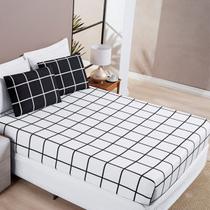 Jogo De Cama Casal Dupla Face Grid Micro Percal 200 Fios Austin 3 Pçs Preto