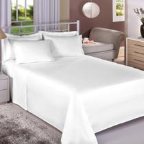 Jogo de cama casal duplo com elastico tresor 300 fios 100% algodao 4 peças branco liso