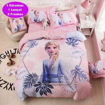 Jogo de cama casal infantil frozen rosa 4 peças com edredom - Casa Da Fama