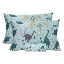 Jogo de Cama Casal KazzaVip Malha Misto 70% Algodão e 30% Poliéster Estampado Dino 3 Pçs com Elástico Verde