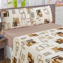 Jogo de Cama Casal King Quality Estampado Malha 100% Algodão 4 Peças - Avelã