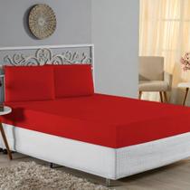 Jogo de Cama Casal Nobre 3 Peças Lençol com Elástico de 30cm de Altura Malha 100% Algodão - Vermelho Jogo de Cama Casal Nobre 3 Peças Lençol com Elástico de 30cm de Altura Malha 100% Algodão - Vermelho