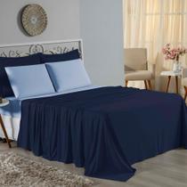 Jogo de Cama Casal Nobre 4 Peças Lençol com Elástico de 30cm de Altura Malha 100% Algodão - Azul-Marinho / Azul-Bebê Jogo de Cama Casal Nobre 4 Peças Lençol com Elástico de 30cm de Altura Malha 100% Algodão - Azul-Marinho / Azul-Bebê