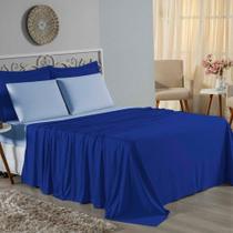 Jogo De Cama Casal Nobre 4 Peças Lençol Com Elástico De 30cm De Altura Malha 100% Algodão - Royal / Azul-bebê Jogo De Cama Casal Nobre 4 Peças Lençol Com Elástico De 30cm De Altura Malha 100% Algodão - Royal / Azul-bebê