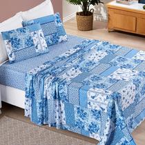 Jogo de Cama Casal Padrão Bouti 04 Peças Azul Sereno