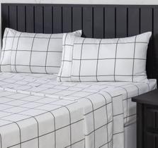 Jogo de Cama Casal Percal 400 Fios Ponto Palito 04 Peças, Antiácaro, Antipilling com Toque Macio