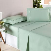 Jogo de Cama Casal Percale 200 Fios com Aba Americana Bordado 04 Peças Ellos Cor:Menta Jogo de Cama Casal Percale 200 Fios com Aba Americana Bordado 04 Peças Ellos Cor:Menta