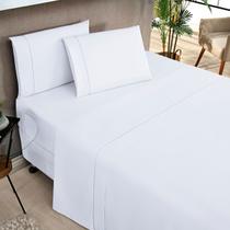 Jogo de Cama Casal Percale 200 Fios Ponto Palito Elegance 04 Peças Branco