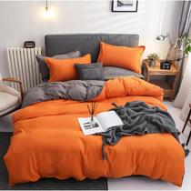 Jogo De Cama Casal Queem 7 Peças Edredom Abóbora Com Cinza Jogo De Cama Casal Queem 7 Peças Edredom Abóbora Com Cinza