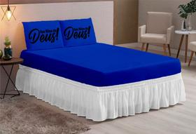 jogo de cama casal queen 03 peças Deus todo azul Toque Macio