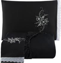 Jogo De Cama Casal Queen 3 Peças Preto - Am Bordados