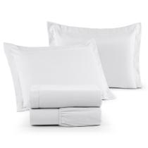 Jogo de Cama Casal Queen 400 Fios Percal 04 Peças Com Aba, Antiácaro, Anti-pilling com Toque Macio