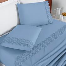 Jogo De Cama Casal Queen London Bordado Inglês 200 Fios 4pç Super Macio NOBLESS