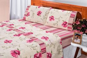 Jogo de Cama Casal Queen Requinte 4 Peças Percal 180 Fios Floral Rosê