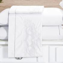 Jogo de Cama Casal Queen Topazio 4 Peças Bordado 100% Algodão 200 Fios Branco Jogo de Cama Casal Queen Topazio 4 Peças Bordado 100% Algodão 200 Fios Branco